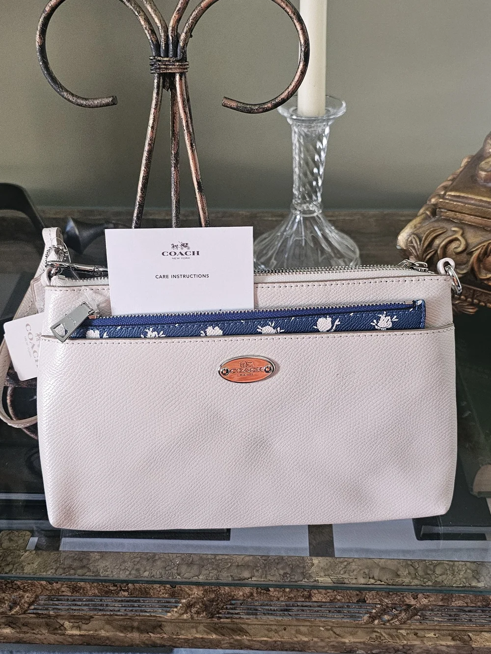 Coach  Crossbody Wristlet with Blue Accent